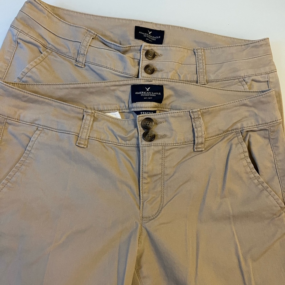 Unworn American Eagle Stretch khaki jeans, one each 4 Reg Artist, 4 Reg Skinny